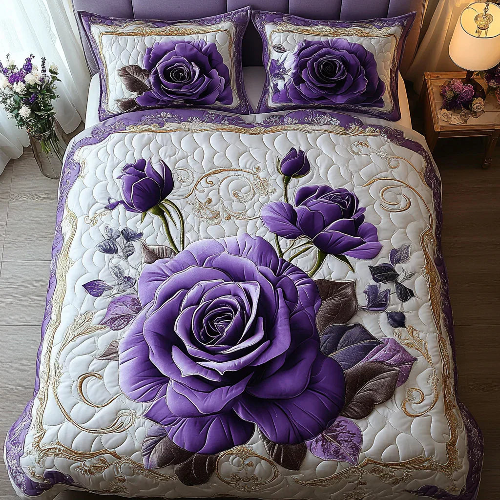 Set Copripiumino Trapuntato 3 Pezzi – Rosa Viola