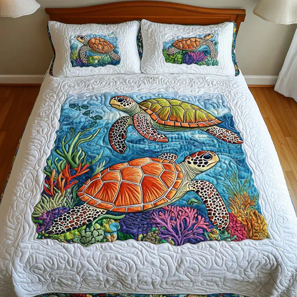 Set Copripiumino Trapuntato 3 Pezzi – Tartarughe Marine