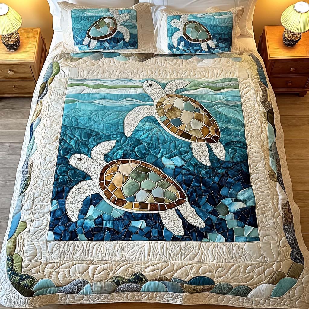 Set Copripiumino Trapuntato 3 Pezzi – Tartarughe Marine